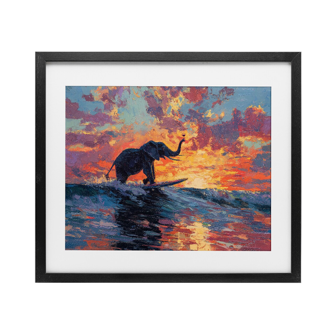 Stupell Industries Sunset Surf Elephant Framed Print Under Glass, design by Ziwei Li